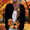 Women's fashionable maple leaf printed long-sleeved knitted cardigan with buttons