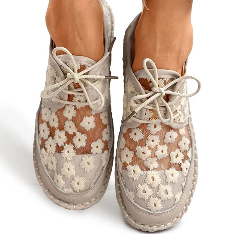 Fashion 2024 Fashion Women Sneakers Lace Up Mesh Women's Sneakers Outdoor Chunky Breathable Sneakers Flat Solid Color Plus Size Footwear