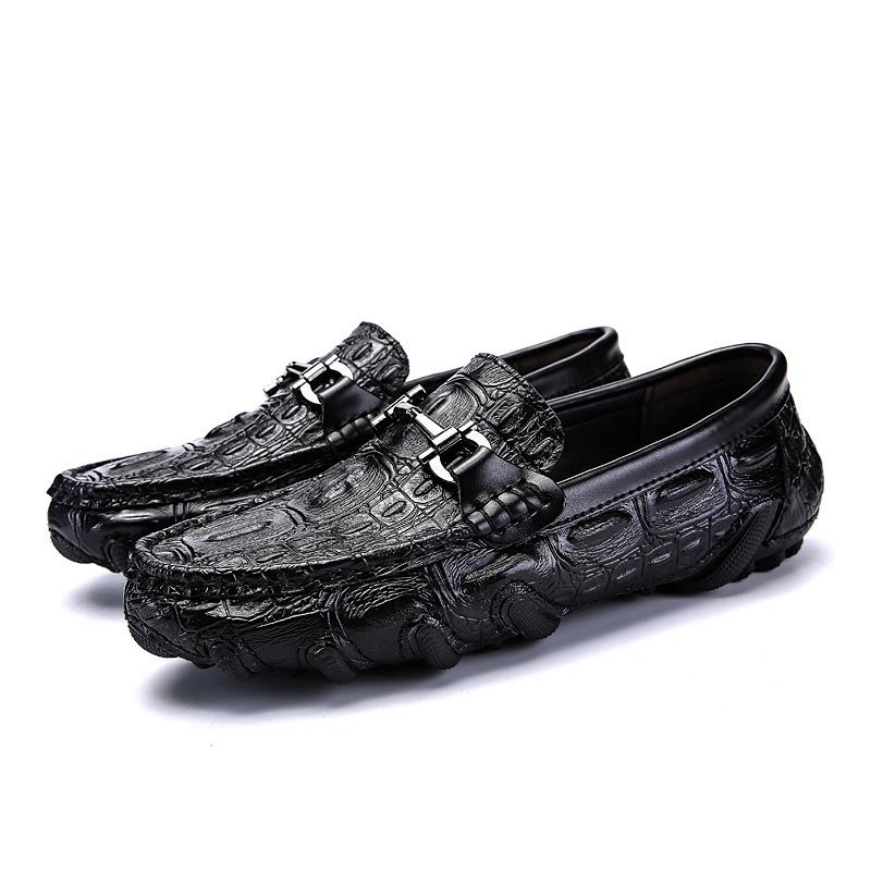 Men's Spring Alligator Pattern Leather Slip-On Shoes - Casual, Trendy, Soft Sole Driving & Work Shoes
