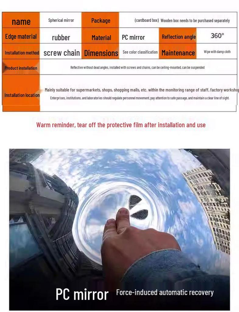 Wide-Angle Indoor/Outdoor Spherical Mirror - Anti-Theft Reflective Traffic Mirror