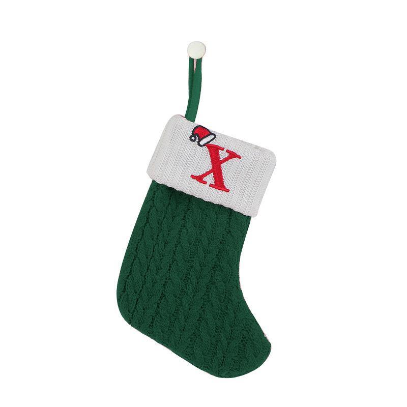 1 Stück Monogramm Gestrickte Socken Grün A-Z Buchstabe Hängende Weihnachtsstrümpfe Kamin Weihnachtsbaum Hängend Party Dekoration