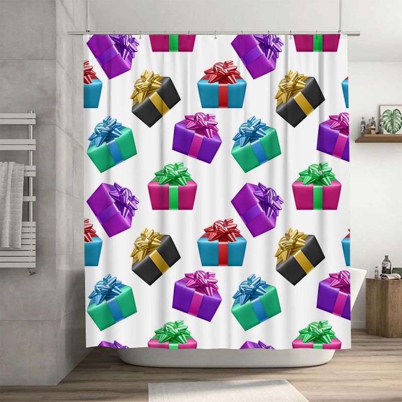 

TU Gift Wrapping Shower Curtain Festive Presents Holiday Decor Bathroom Set Waterproof Christmas Pattern Backdrop 90x180cm35x71in