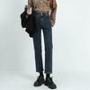 Women's Blue-Gray High-Waisted Straight-Leg Jeans, 2022 Spring/Autumn Style, Slimming & Versatile, Petite Fit, Nine-Point Cigarette Pants