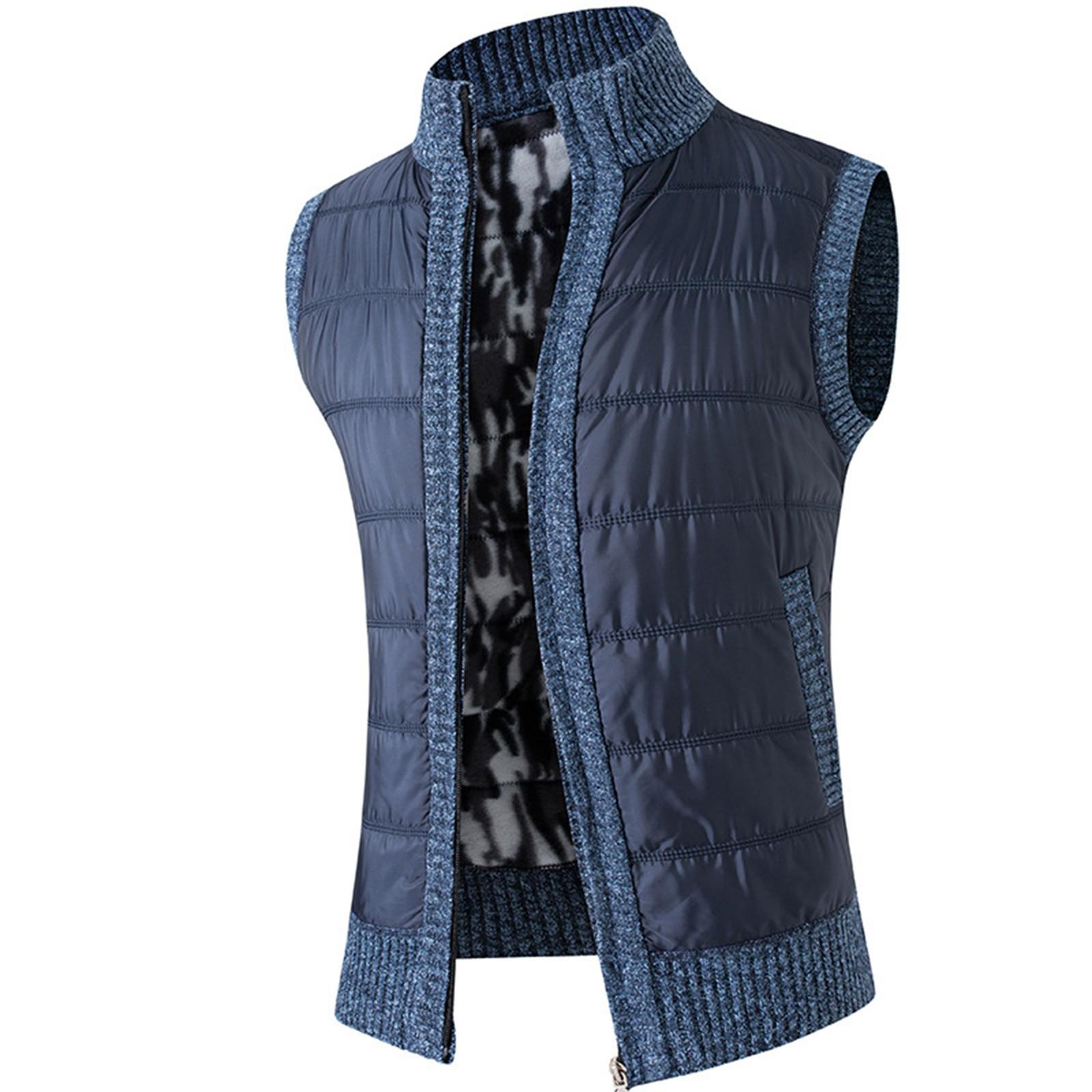 

Мужской плюшевый толстый трикотаж с воротником-стойкой, модный тренд, повседневное пальто L синий