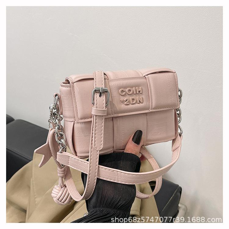 Small Bag Women's 2025 New Silver Solid Color Chain Square Bag Light Luxury Shoulder Bag Fashionable Foreign Woven Messenger Bag
