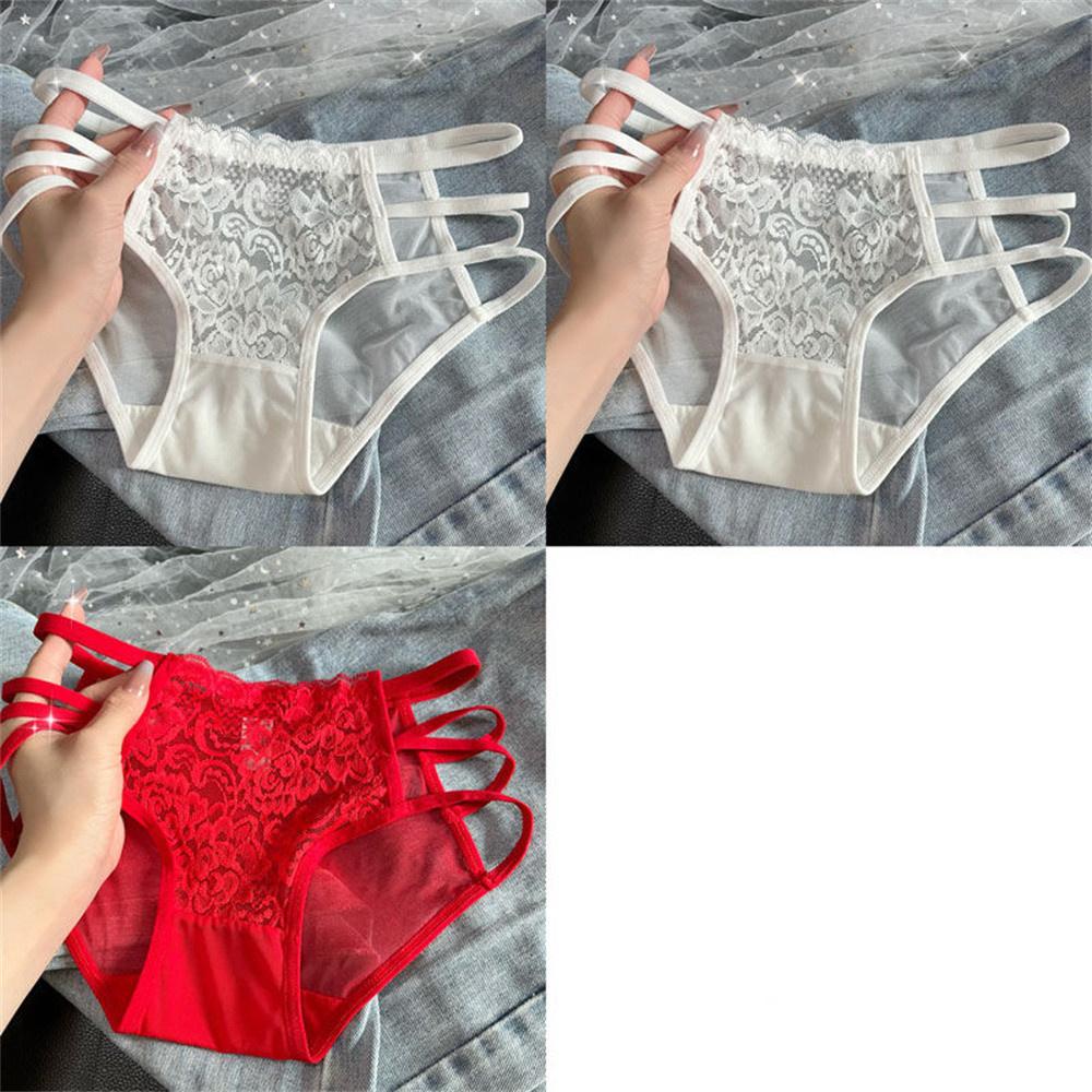 3pcs/Lots Lace Panties for Women Transparent Mesh Hip Male Briefs Low Rise Hollow Out Breathable Underwear Plus Size