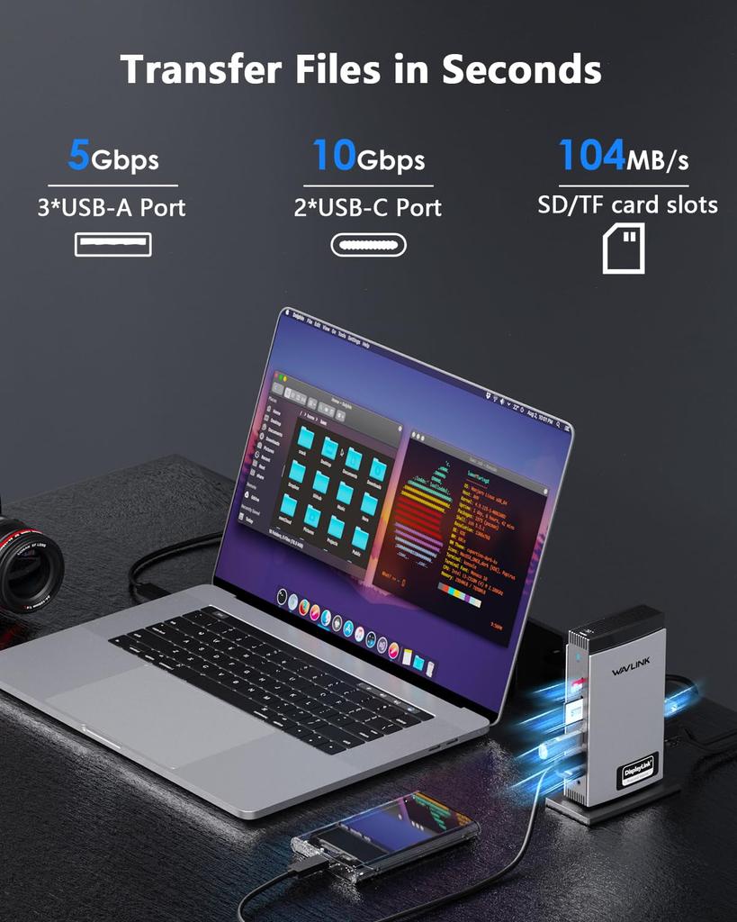 WAVLINK DisplayLink Compatible Universal Docking Station Triple 4K Support for Laptops Compatible with Mac and Windows 2 5 130W AC Power Supply