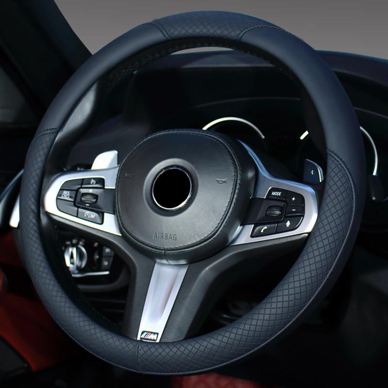 Universal Medium Size Leather Car Steering Wheel Cover with Handle Car Interior Decoration All Season Car Accessory