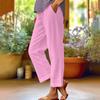 Spring Summer New Women Solid Cotton Linen Wide Leg Pants, Elastic Waist Loose Casual Trousers, Breathable Daily Fashion Bottoms