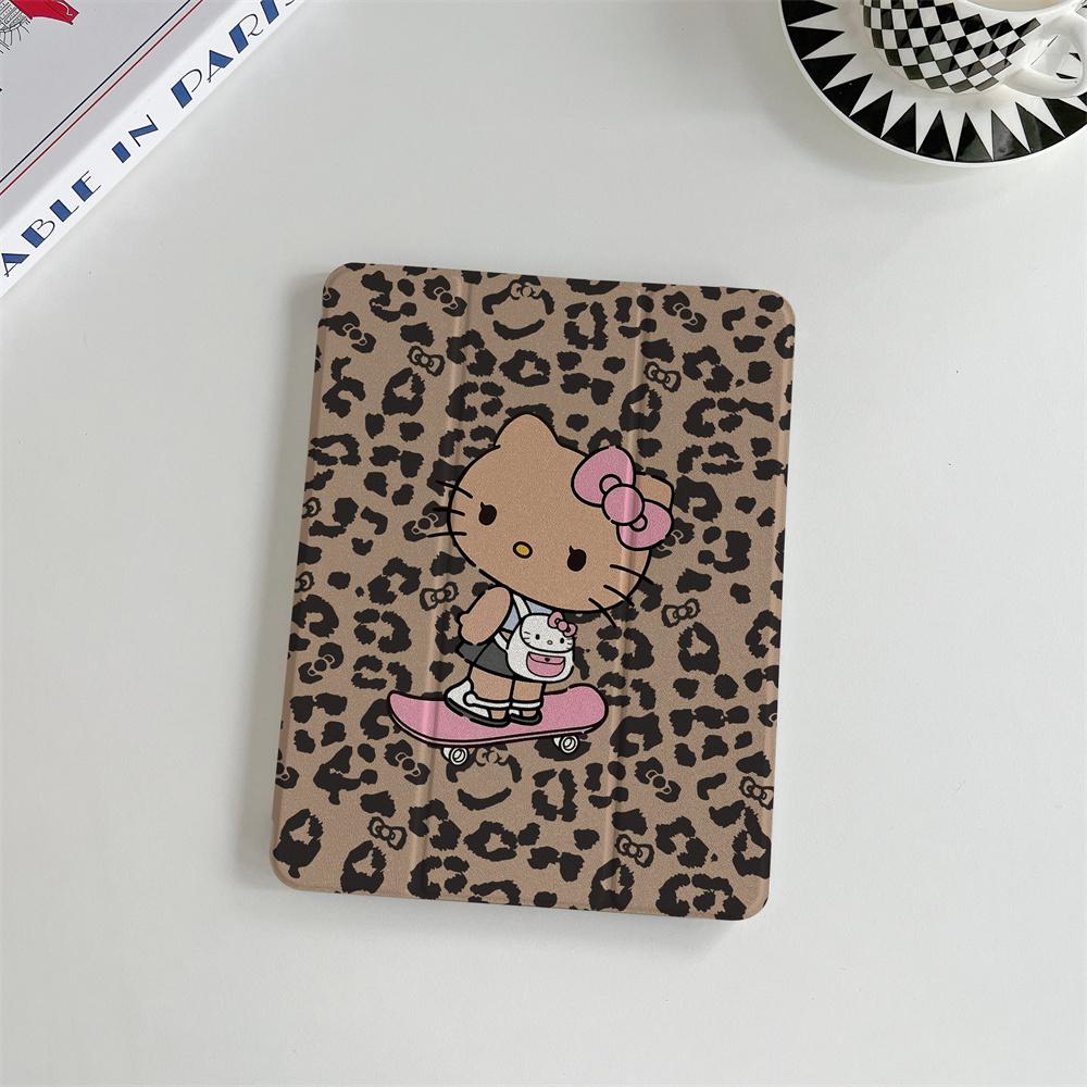 Cute Leopard Skateboard HelloKitty Tablet Case Suitable for A16 2024 11 2025 Air 5/4 10.9 iPad 10 9.7 10.2/10.5 Mini 6/5 with Pe