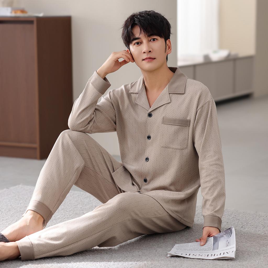 Pajamas Men'S Spring And Autumn Pure Cotton Long Sleeve Cotton Autumn Men'S Autumn And Winter Thin Large Size Loungewear