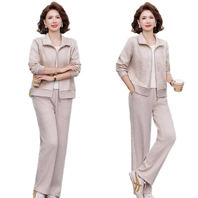 Elegant Spring Sports Suit: Women's Casual Jacket & Top Set for Middle-aged and Older Ladies 2026