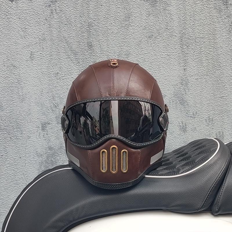Retro ORZ Helmet, Fiberglass Full Face Helmet, Caf É Racing Driver, Lightweight Shell, Motorcycle Helmet, Retro Leather