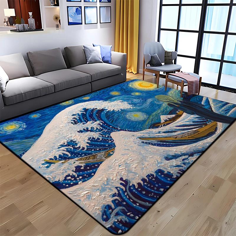 Starry Sky Carpet Van Gogh Art Painting Bathroom Rugs Non-slip Bedroom Mats Welcome Mat Floor Decorative Carpet for Living Room