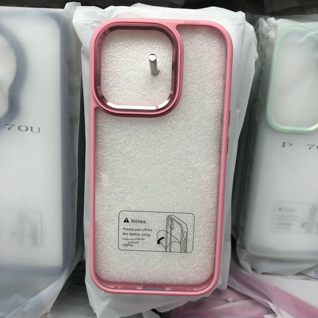 Applicable Apple iPhone 17ProMax Solid Color Case for iPhone 16, 15, 14 - Metal, Transparent, Recessed, Anti-Fall, Women's.