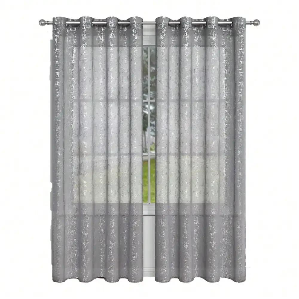 1pc Unique Silver Cross Patterned Sheer Curtain, Curtains for Bedroom, Living Room Kitchen, Window Curtain