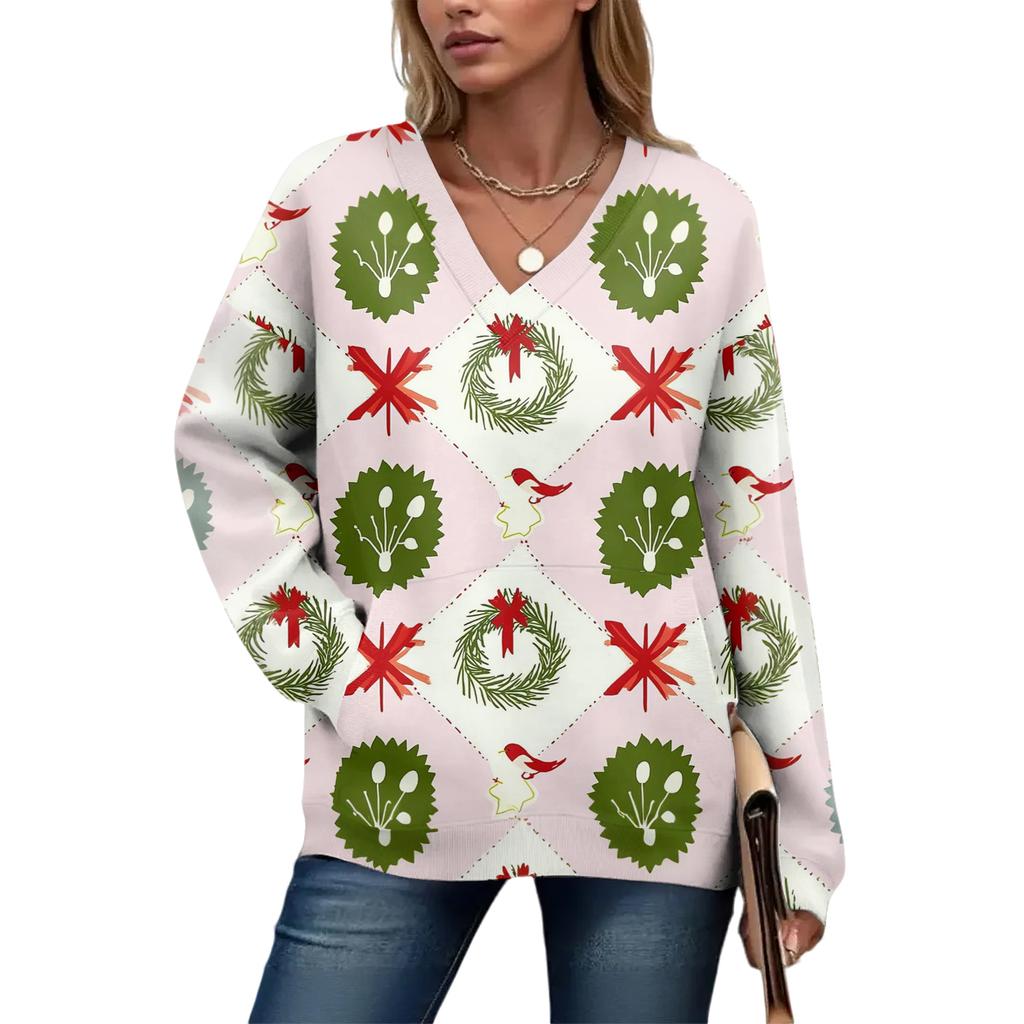 Women's Casual And Fashionable Christmas Print Long-Sleeved Top