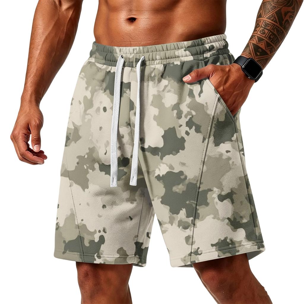 Herren Locker geschnittene Camouflage-Print Sport-Trainings-Fitnessstudio Strandshorts mit Kordelzug-Taille und Seitentaschen für Alltagsaktivitäten