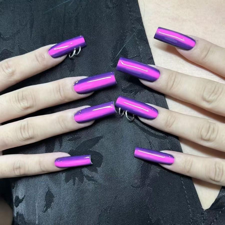 

Градиентные фиолетово-розовые европейские накладные ногти - 24 длинных накладных ногтя для нейл-арта