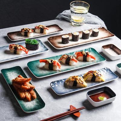 Japanische Keramik rechteckige Platte für Sushi, Dim Sum und Sashimi
