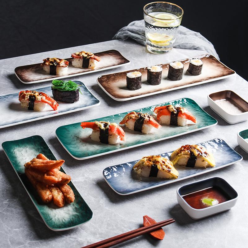 Japanische Keramik rechteckige Platte für Sushi, Dim Sum und Sashimi