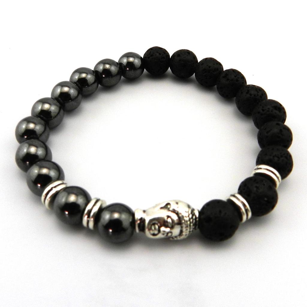 Men's 8mm Lava Stone & Black Gall Stone Beaded Religious Bracelet for Yoga.