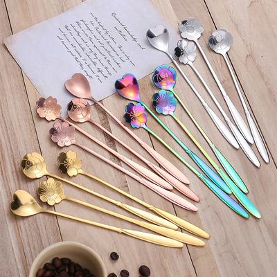 4-teiliges Blumenlöffel-Set, kleiner Teelöffel, Kaffeelöffel, süßer Eis-Dessertlöffel, Silber/Gold, Edelstahl, Geschirr-Zubehör