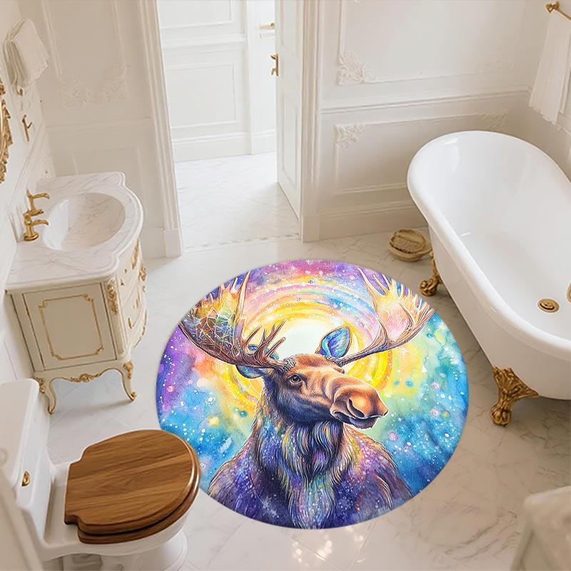 Watercolor Flower Animals,Round Area Rug,Carpet Rug for Living Room Bedroom Sofa Playroom Decor,Non-slip Floor Mat