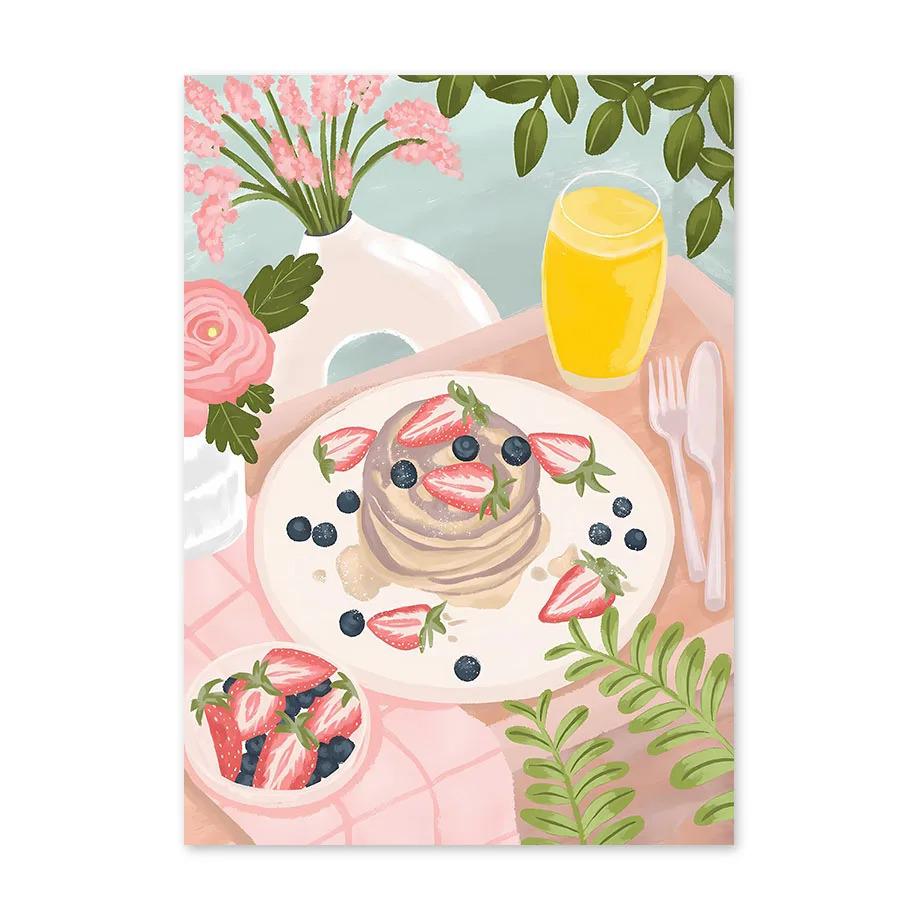 Santorini Lemon Coffee Flowers Abstract Landscape Posters and Prints Wall Art Canvas Painting Pictures For Living Room Home Deco