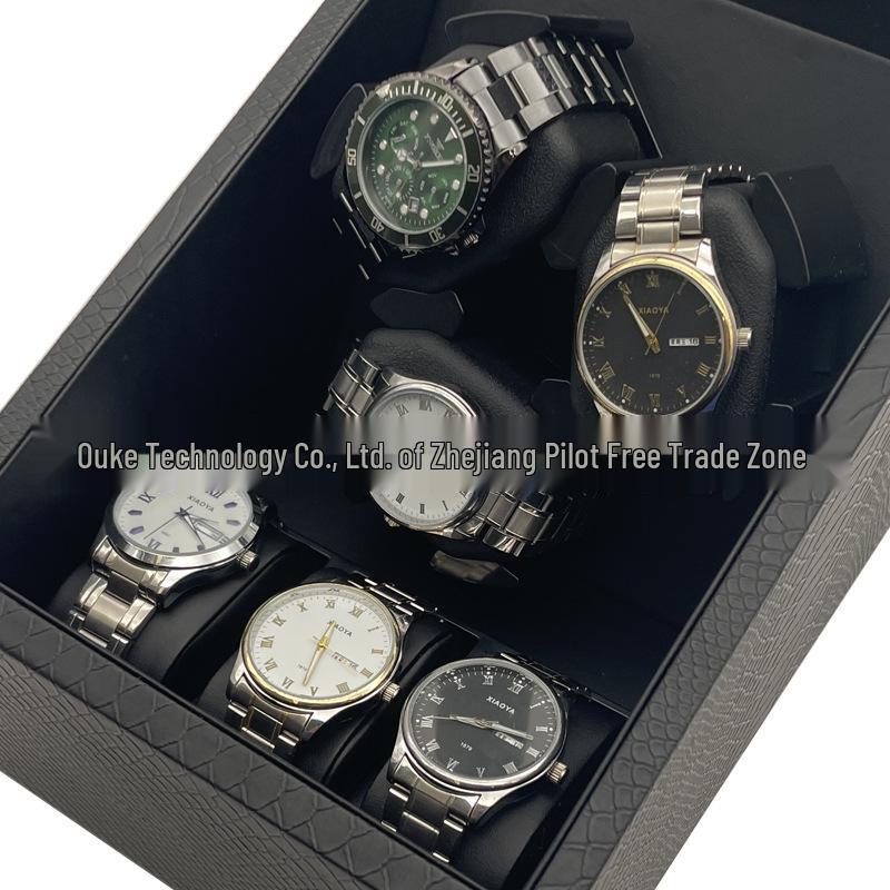 In Stock Snake Skin Leather 3-Slot Automatic Watch Winder with Lid and 3 Storage Compartments, 5-Speed.