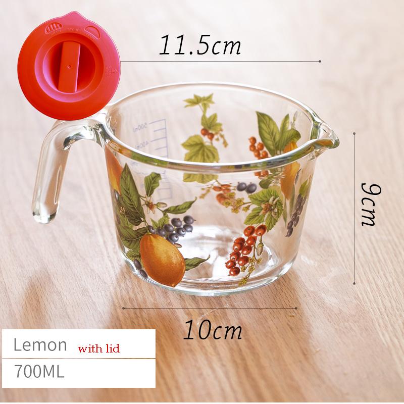 Retro Flower Measuring Cup with Lid Glass Milk Juice Cup with Scale Measuring Jars Household Kitchen Gadgets Baking Cooking Tool