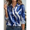 New Autumn Women's Fashionable Daily Blouses Long Sleeved Lapel Button Striped Abstract Pattern Printed Casual Loose Shirt