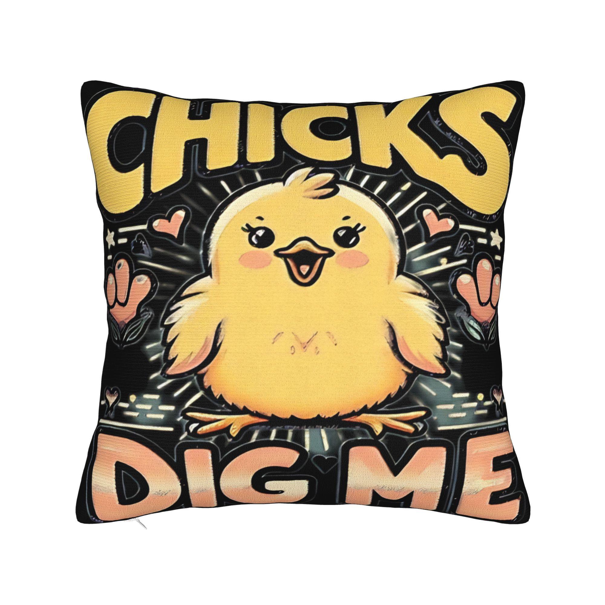 Easter Chicks Dig Me Pillow Cover Vintage Pillow Case For Sofa Car Home Decor Graphic Cushion Cover Gift Idea Peach skin 18*18(CM)-1Pcs