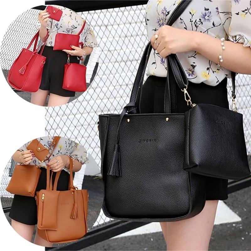 9 Colors Ladies Leather Bag Set 4Pcs Shoulder Bag Handbag Messenger Bag Set