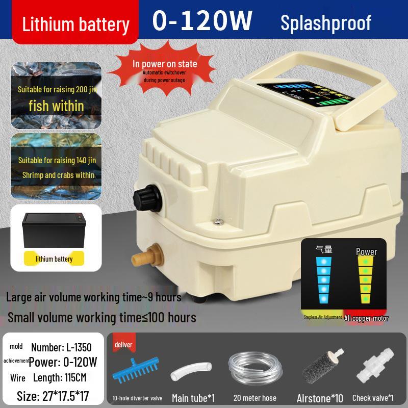 High-Power Adjustable Lithium Battery Oxygen Pump for Fish Tanks and Ponds
