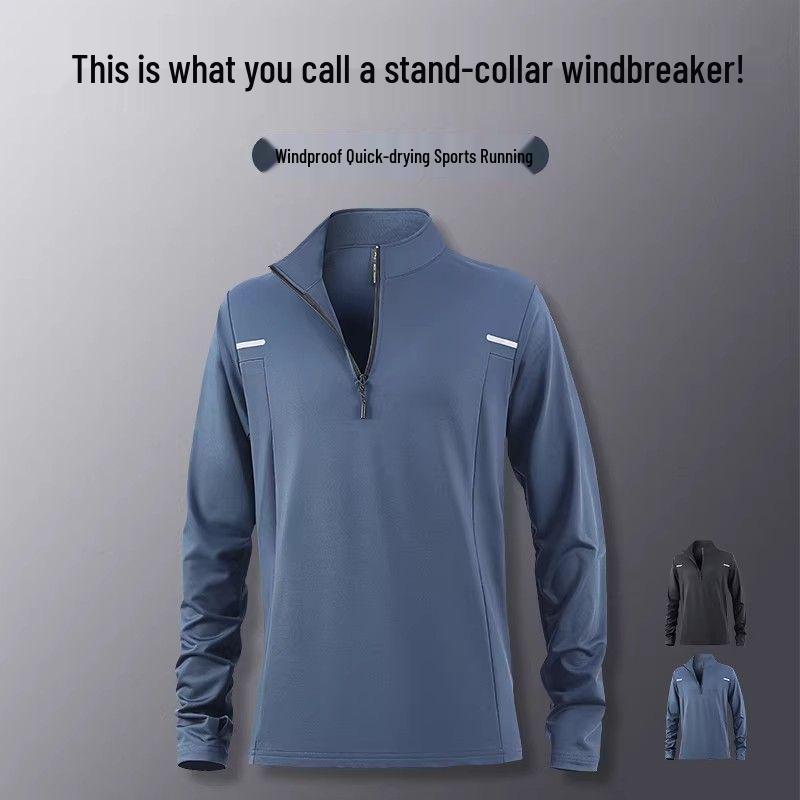 Men's 2026 Autumn/Winter Quick-Dry Stand Collar Cycling Jacket - Half Zip, Sporty, and Lightweight for Running & Fitness