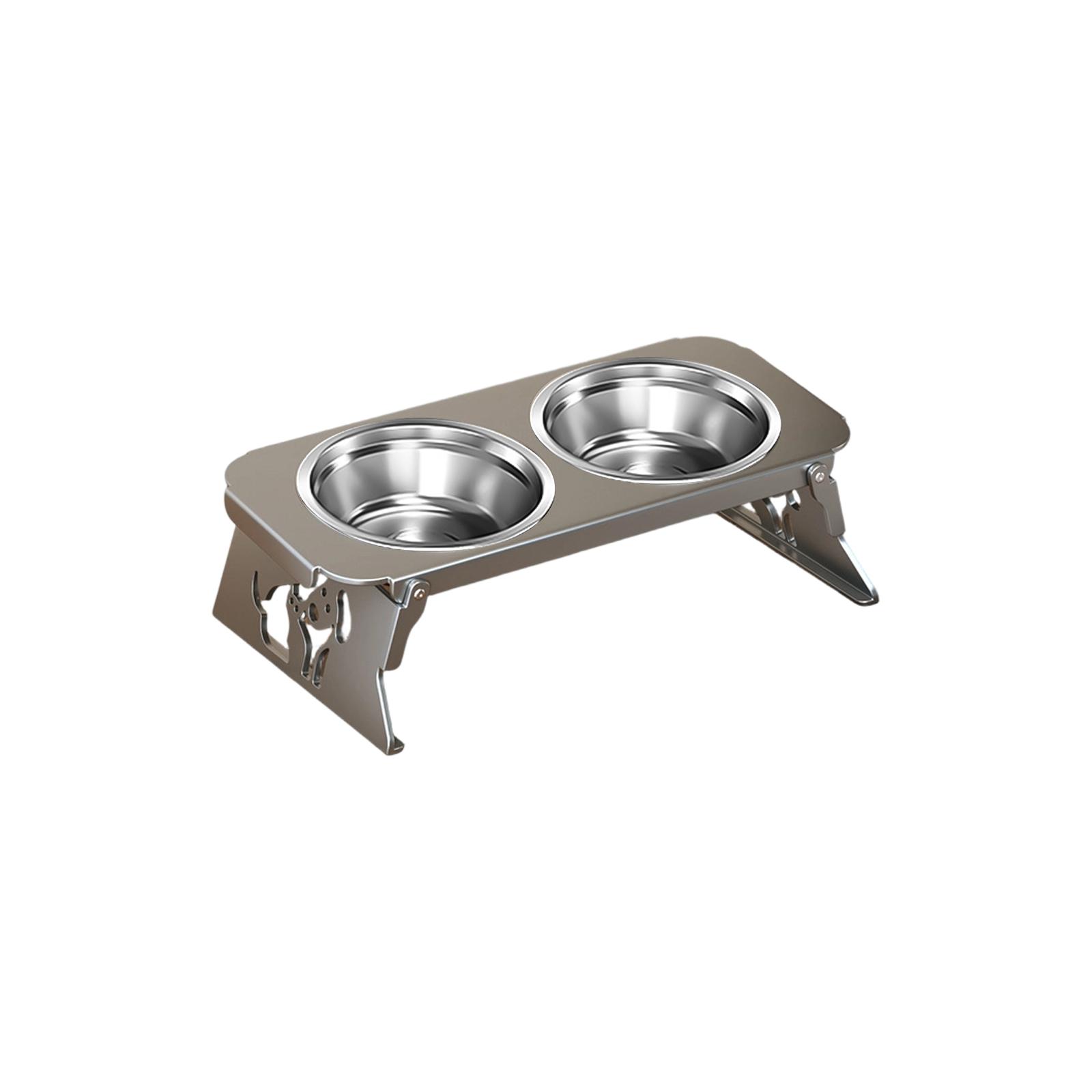 

Foldable Elevated Double Pet Feeding Bowl Stand Stainless Steel Dog Food Bowls Holder Adjustable Height for Small Medium Dogs Cats one size