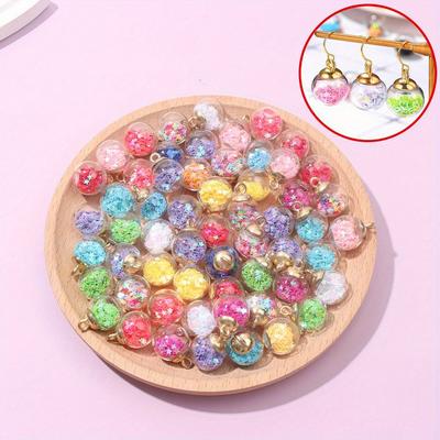 3/7/13pcs 16mm Colored Glass Ball Pendant, Crystal Glass Ball Pendant, Jewelry Making Supplies with Sparkling Stars