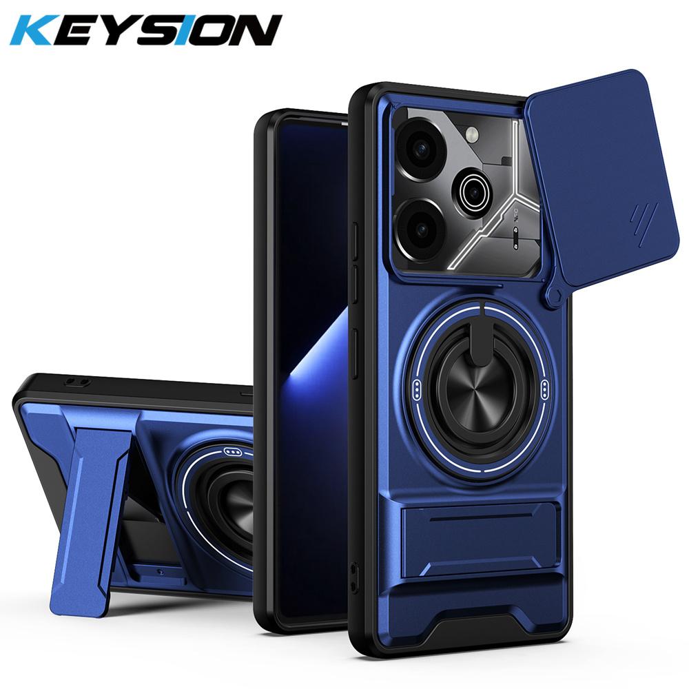 KEYSION Magnetic Phone Case for TECNO Pova 6 6 Pro 5G Slide Camera Lens Protection Upright Kickstand Ring Shockproof Back Cover