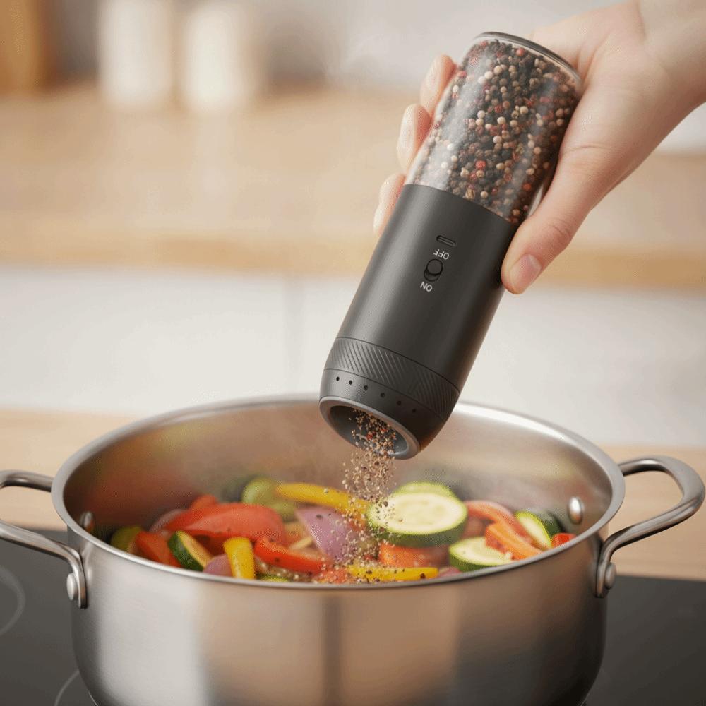 2PCS Adjustable Burr Electric Salt and Pepper Grinder Gravity Sensing Kitchen Spice Grinder Steak