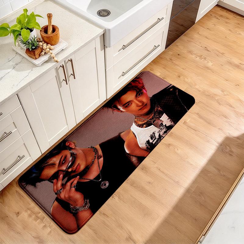 Hongjoong Print Flannel Kitchen Mat Christmas Soft Area Rug Non Slip Floor Carpet Home Decoration