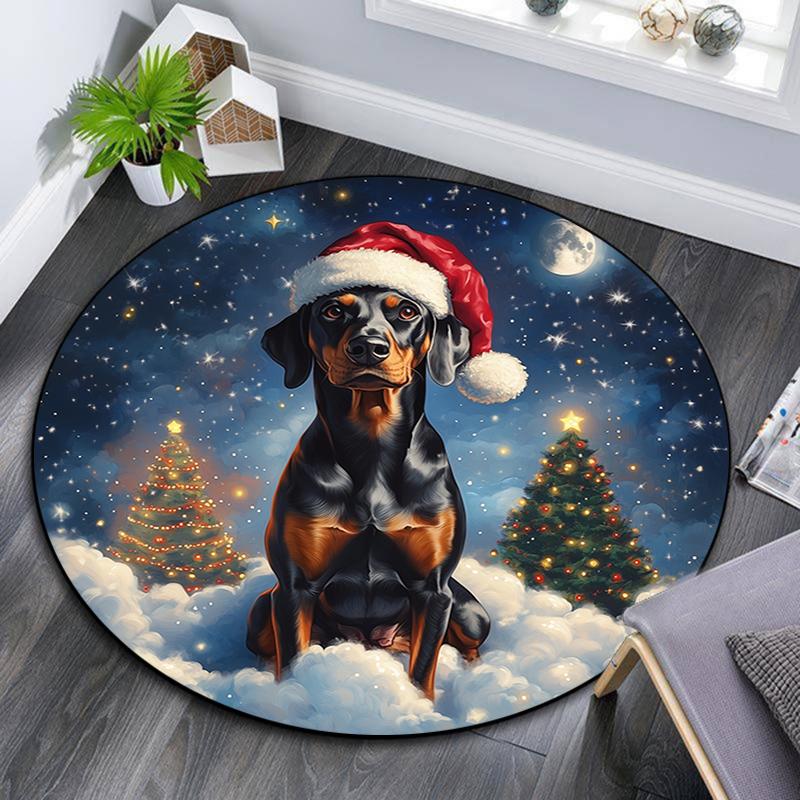 Christmas Dog Pattern Round rug,Carpet Rug for Living Room Bedroom Playroom ,Non-slip Floor Mat,Holiday Gifts and Birthday Gifts.