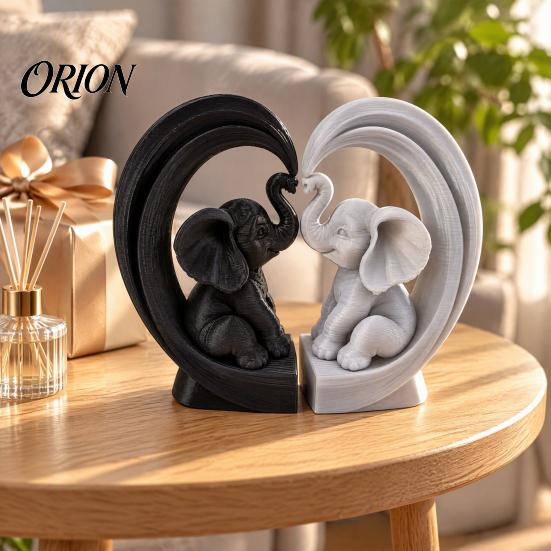 Decorative Figures for Entryway Table 2Pcs 3D Printed Baby Elephant Ornaments, Romantic Heart Shaped Figurines, Modern Handmade Look Home Accents