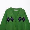 Spring 2025 Women's V-Neck Diamond Pattern Long Sleeve Knit Cardigan