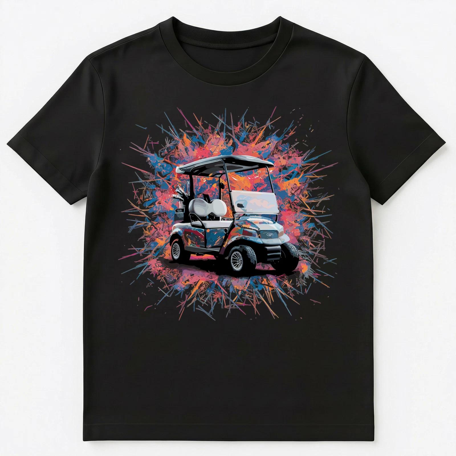 

Colorful Paint Splash Golf Cart Art Graphic Unisex T-Shirt 2XL