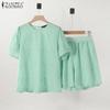 Damen Kurzarmbluse und Shorts Sommer Stickerei Jacquard Zweiteilige Sets