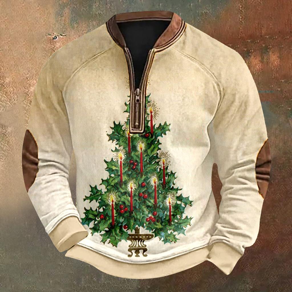 Men's Christmas Retro Casual Zipper Sweatshirt