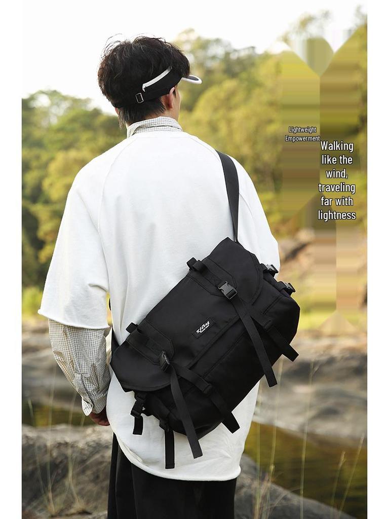 Unisex Crossbody Bag - Korean-Influenced, Casual Nylon, Waterproof, Functional Workwear Style