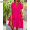 Women's Fashion Summer Spring Solid Color Print Short Sleeve V-Neck Casual Dresses