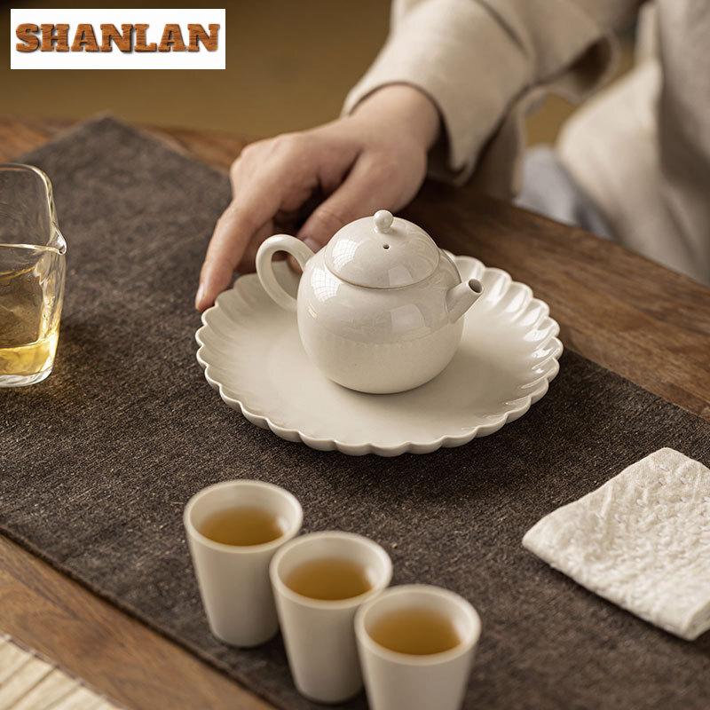 110ml Handmade Grass Wood Ash Porcelain Teapot Ancient Pot Tea Brewing Kettle with Infuser White Tea Tableware Supplies Craft